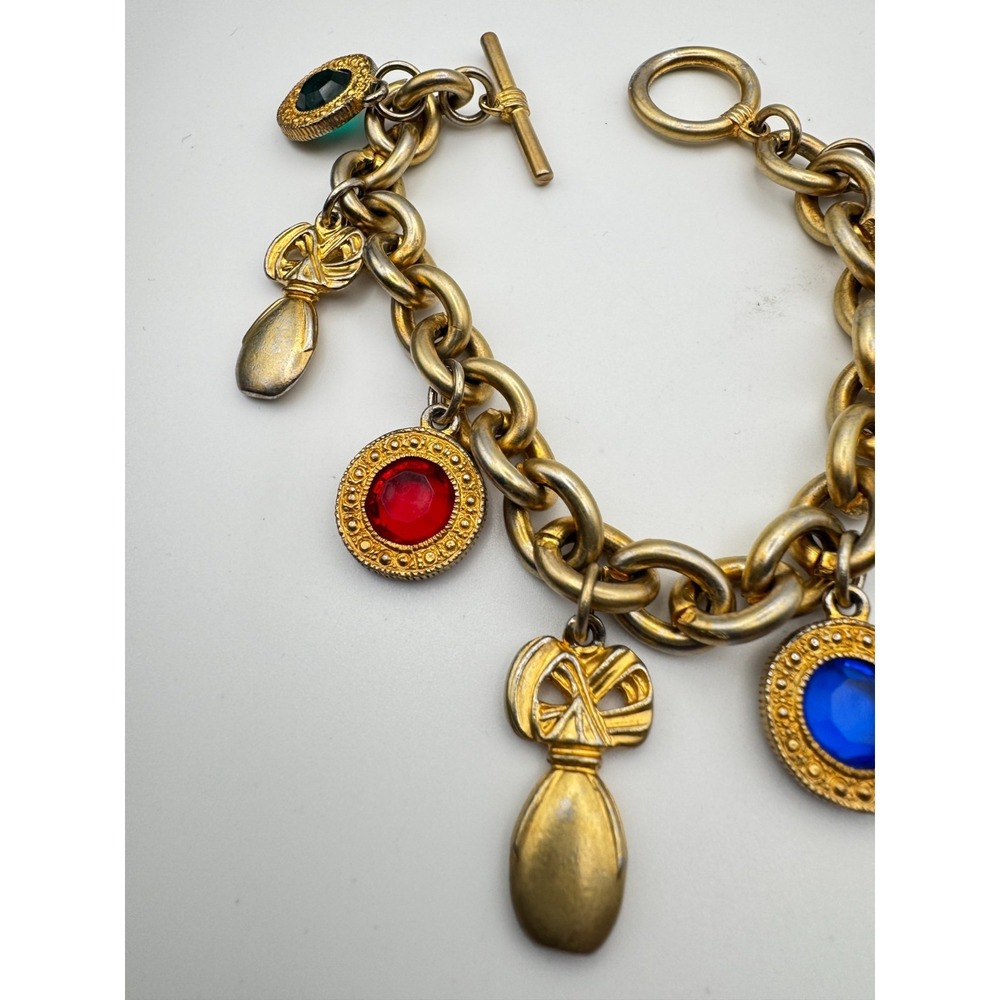Vintage Elizabeth Taylor Charm Bracelet White Diamonds Perfume Toggle Clasp - Picture 3 of 10